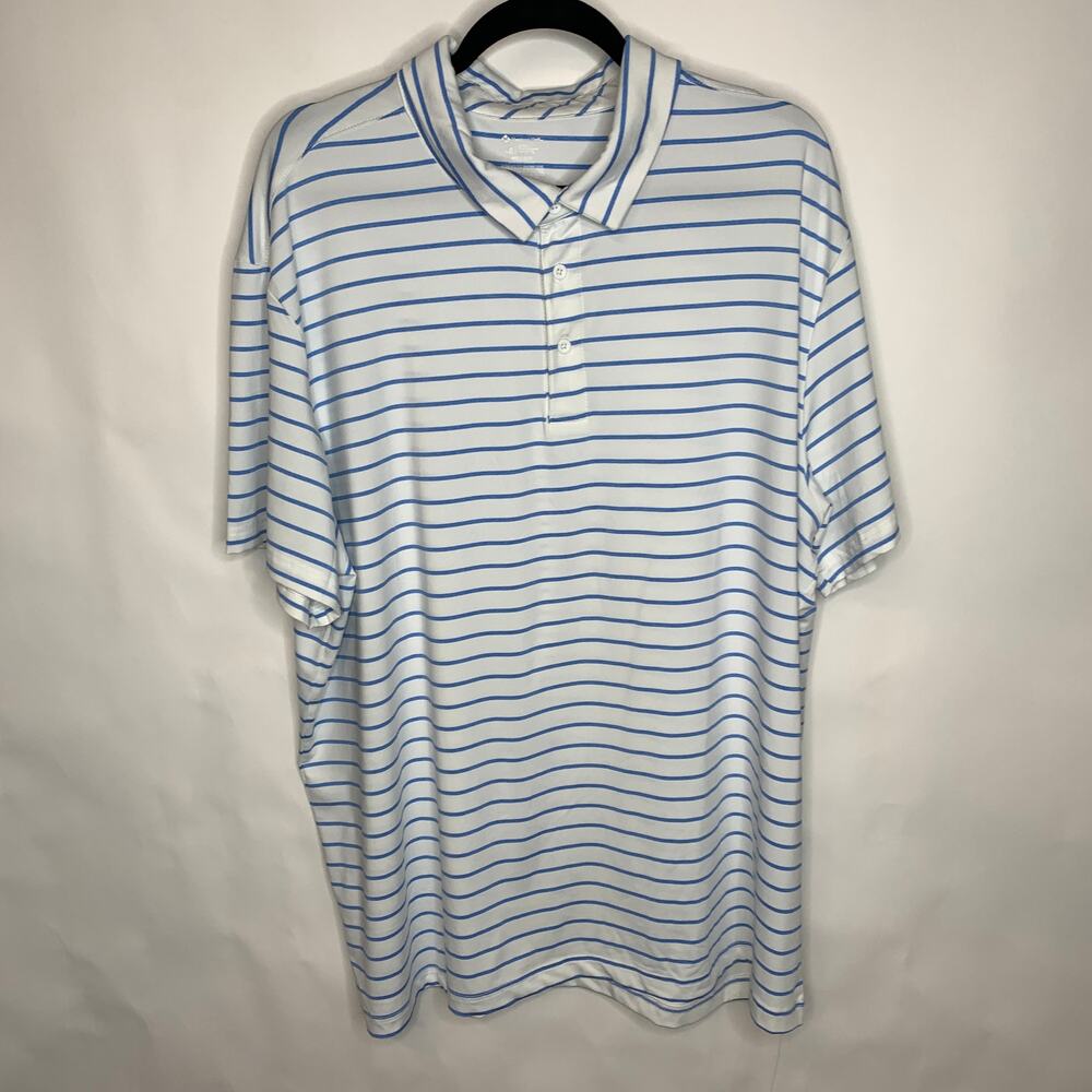 White Blue Striped Polo Shirt Golf Sportwear Athleisure Sz XXL